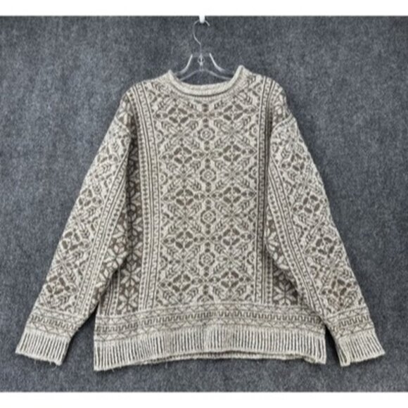 VINTAGE Quest Beige Fair Isle Pullover Sweater Men’s Medium Roll Neck Wool Blend - Picture 1 of 12